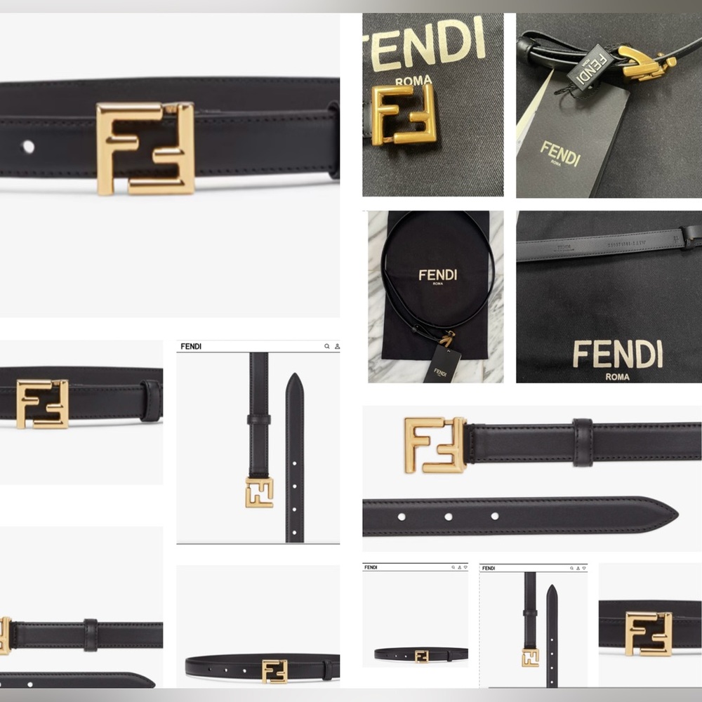 FENDI LEATHER BELT WITH ICONIC “FF” LOGO IN GOLD FINISH METALWARE